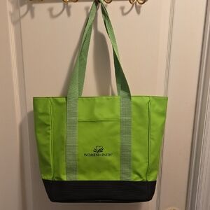 Lime Green Black Vinyl Tote Bag WOMEN OF FAITH 2 Handle Textured Base 2 Pockets
